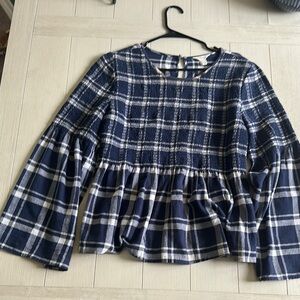 Caslon Navy and White Plaid Blouse size M